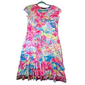 Tango‎ Mango Dress Women TP/XS Pink Blue Yellow Coral Ruffle Sleeveless sundress